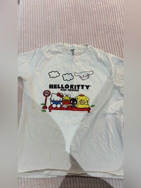 Hello Kitty White Graphic Tee with Friends Bench Print
